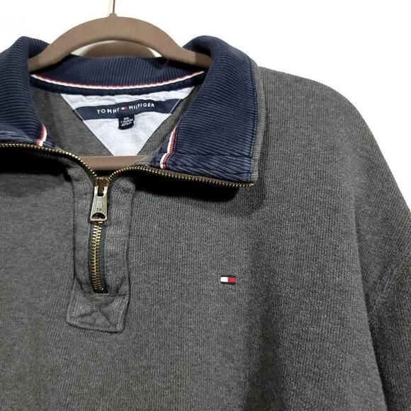 Tommy Hilfiger Sweater 1/4 Zip Long Sleeve Gray Blue Collar Mens Knit Size Xxl - Picture 3 of 8